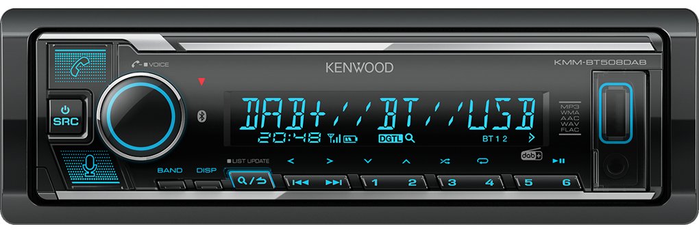 Kenwood Electronics KMM-BT508DAB - Schwarz - 1 DIN - 200 W - 50 W - 24 h - AAC - FLAC - MP3 - WAV - WMA von LumaTech