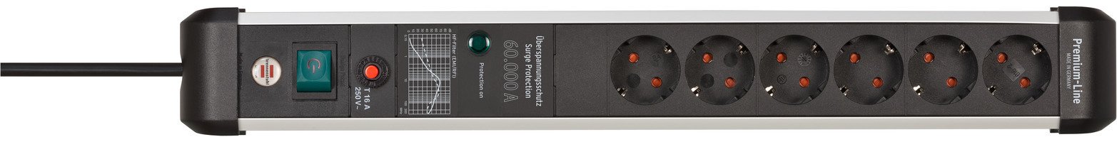Brennenstuhl 1391010600 - 3 m - Drinnen - Abgewinkelt - IP20 - Schwarz - Silber - 6 AC-Ausgänge