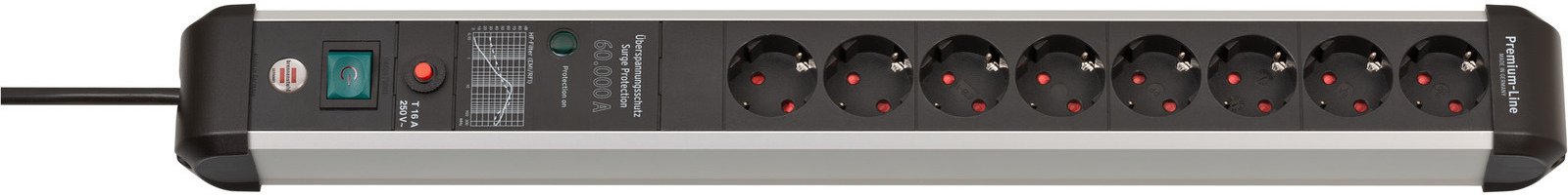 Brennenstuhl 1391010800 - 3 m - Drinnen - Abgewinkelt - IP20 - Schwarz - Silber - 8 AC-Ausgänge