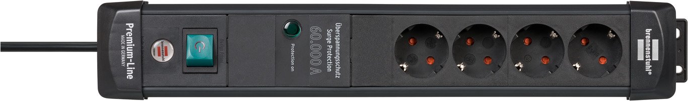 Brennenstuhl 1951140300 - 1,8 m - Drinnen - Abgewinkelt - IP20 - Schwarz - 4 AC-Ausgänge