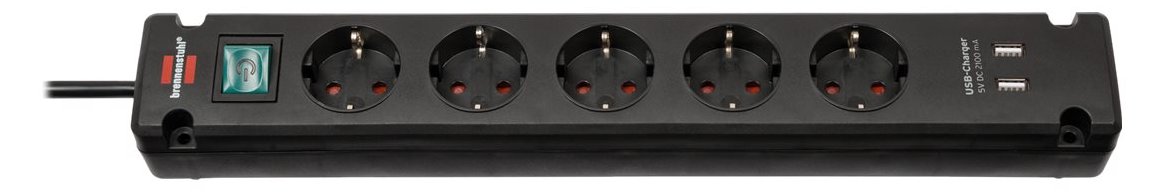 Brennenstuhl Bremounta - Steckdosenleiste - Ausgangsanschlüsse: 5 (2 x USB, 5 x Strom Typ F) - Schwarz