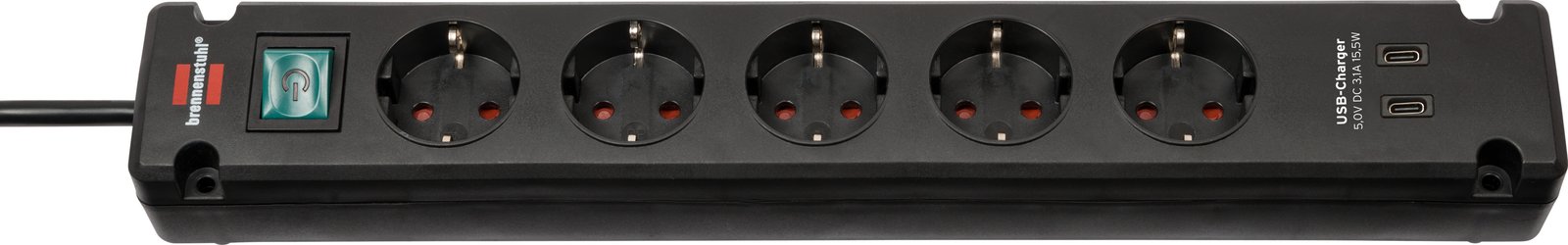 Brennenstuhl Steckdosenleiste Bremounta 5fach+USB-C schwarz - Steckdosenleiste