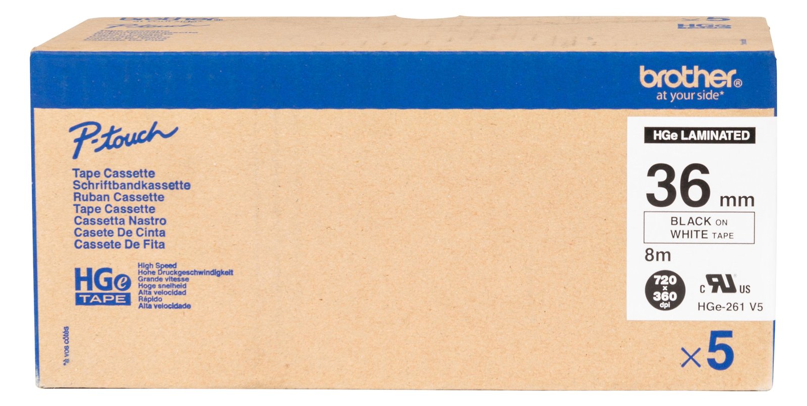 Brother HGE-261V5 - Schwarz auf Weiß - Rolle (3,6 cm x 8 m)