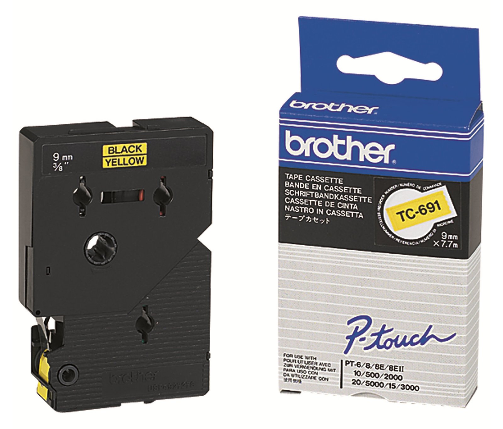 Brother Schwarz, Gelb - Rolle (0,9 cm x 8 m) 1 Kassette(n) laminiertes Band