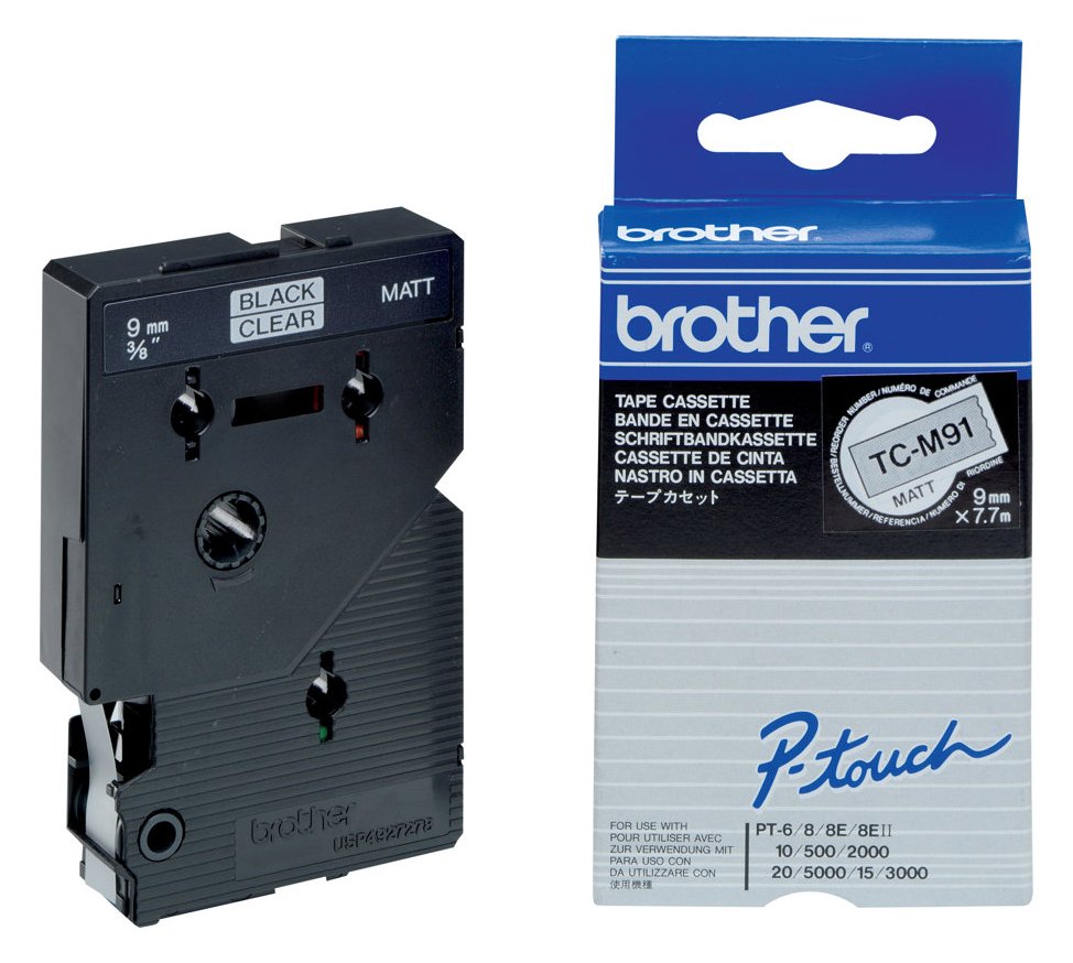 Brother TCM91 - Matt - 9 mm x schwarz auf durchsichtig