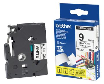 Brother TZ221 - Schwarz auf Weiß - Rolle (0,9 cm x 8 m) von LumaTech