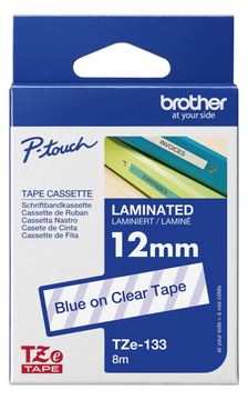 Brother TZe-133 - Blau auf durchsichtig - Rolle (1,2 cm x 8 m) von LumaTech