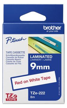 Brother TZe-222 - Rot auf Weiß - Rolle (0,9 cm x 8 m) 1 Kassette(n) laminiertes Band von LumaTech