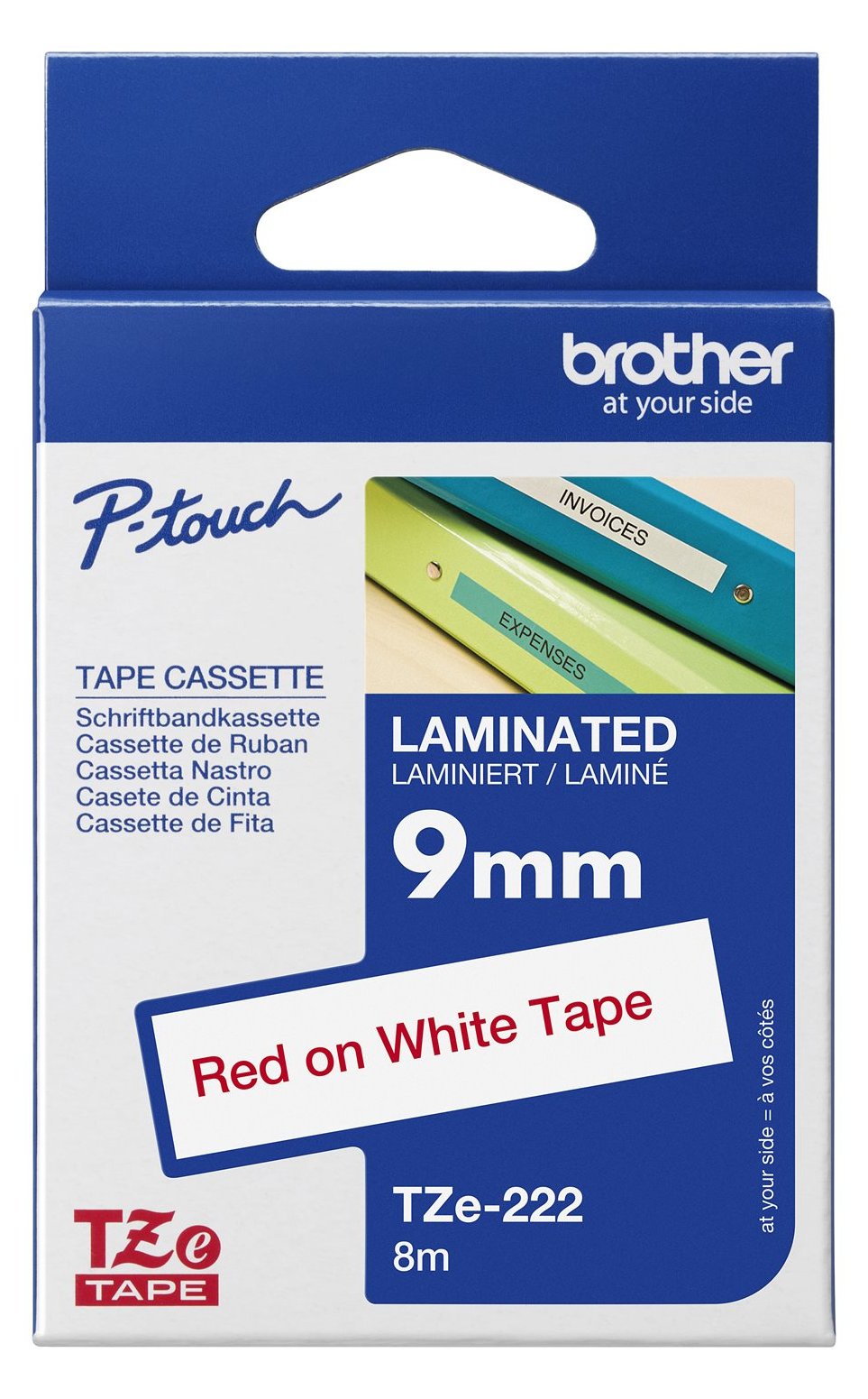 Brother TZe-222 - Rot auf Weiß - Rolle (0,9 cm x 8 m) 1 Kassette(n) laminiertes Band
