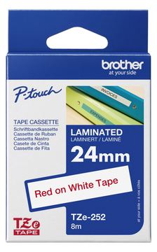 Brother TZe-252 - Standard-Klebstoff - Rot auf Weiß - Rolle (2,4 cm x 8 m) von LumaTech