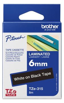 Brother TZe-315 - Standard-Klebstoff - Weiß auf Schwarz - Rolle (0,6 cm x 8 m) von LumaTech