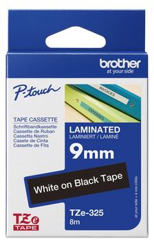 Brother TZe-325 - Selbstklebend - Weiß auf Schwarz - Rolle (0,9 cm x 8 m) von LumaTech