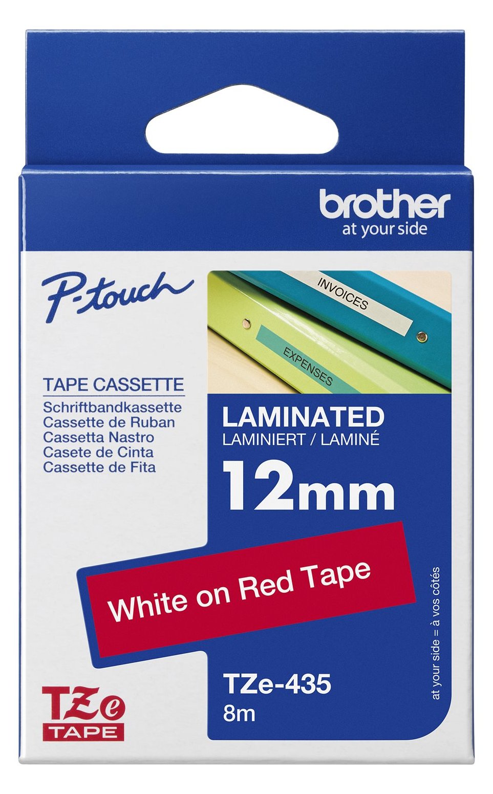 Brother TZe-435 - Weiß auf Rot - Rolle (1,2 cm x 8 m) 1 Kassette(n) laminiertes Band