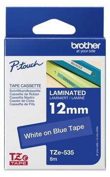 Brother TZe-535 - Weiß auf blau - Rolle (1,2 cm x 8 m) von LumaTech