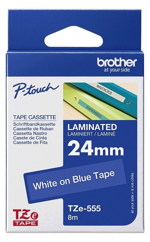 Brother TZe-555 - Weiß auf blau - Rolle (2,4 cm x 8 m)