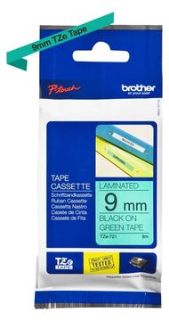 Brother TZe-721 - Schwarz auf Grün - Rolle (0,9 cm x 8 m) von LumaTech