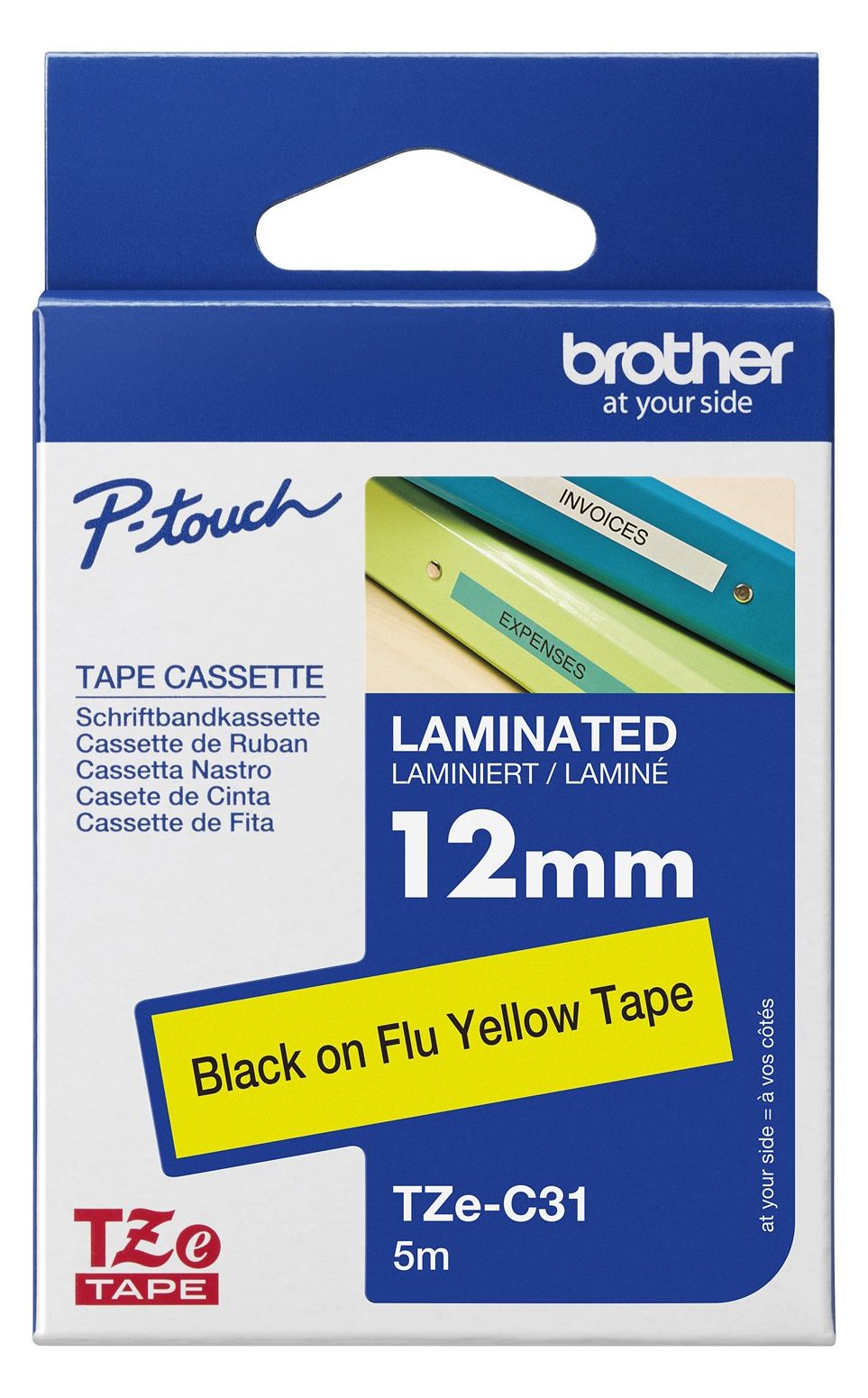 Brother TZe-C31 - Schwarz auf Neongelb - Rolle (1,2 cm x 5 m)