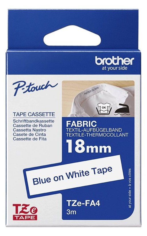 Brother TZe-FA4 - Gewebe - blau auf weiß - Rolle (1,8 cm x 3 m)