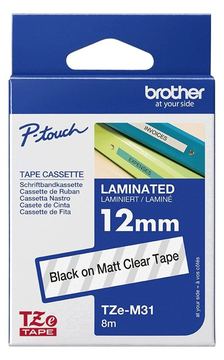 Brother TZe-M31 - Schwarzer Druck auf Premium Matt Transparent - Rolle (1,2 cm x 8 m) von LumaTech