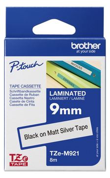 Brother TZe-M921 - Schwarz auf Silber (matt) - Rolle (0,9 cm x 8 m) von LumaTech