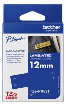 Brother TZe-PR831 - Schwarzer Druck auf Premium Glitter Gold - Rolle (1,2 cm x 8 m) von LumaTech