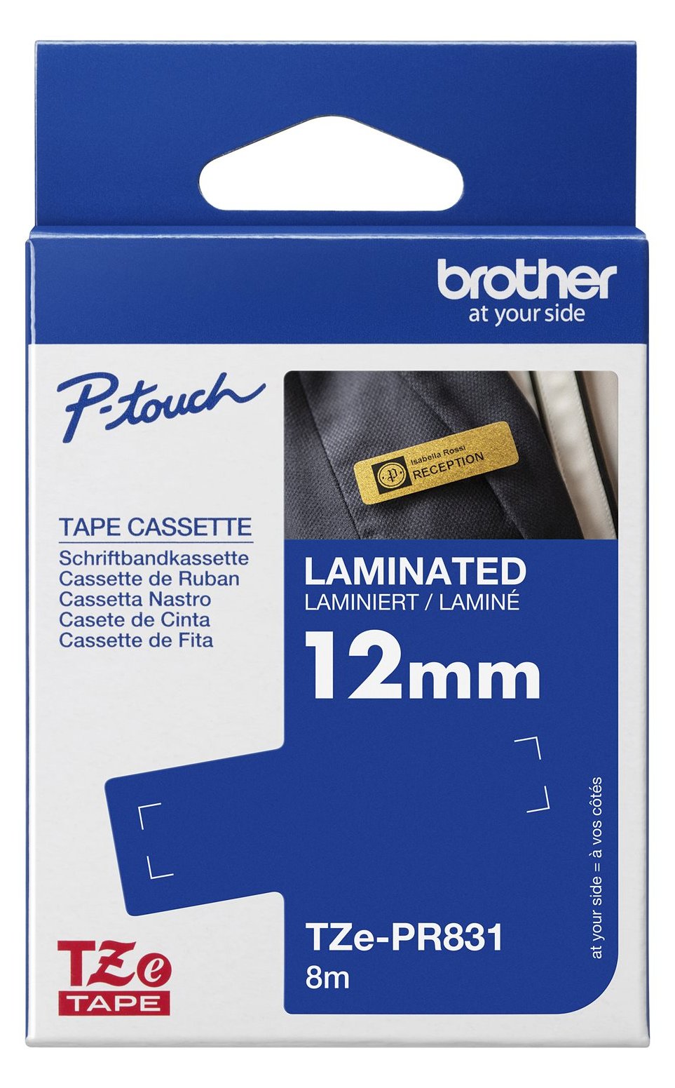 Brother TZe-PR831 - Schwarzer Druck auf Premium Glitter Gold - Rolle (1,2 cm x 8 m)