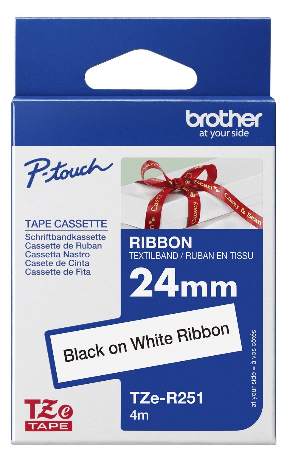 Brother TZe-R251 - Seidig - Schwarz auf Weiß - Rolle (2,4 cm x 4 m)