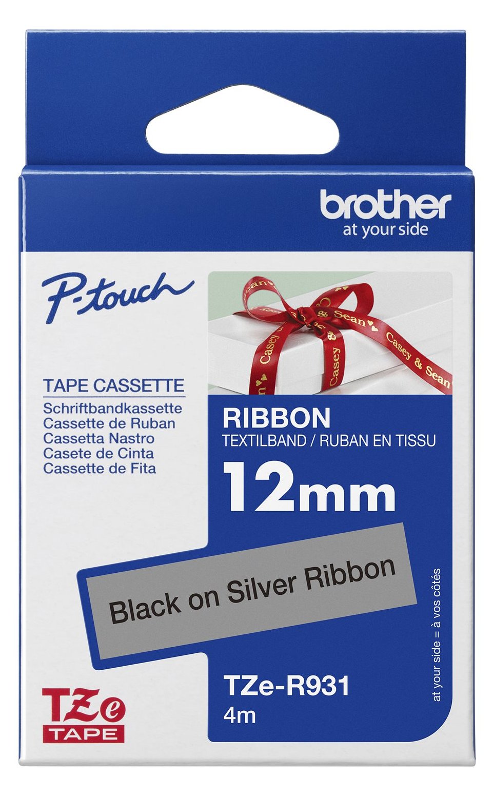 Brother TZe-R931 - Seidig - Schwarz auf Silber - Rolle (1,2 cm x 4 m)