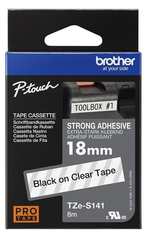 Brother TZe-S141 - Extra starker Klebstoff - schwarz auf durchsichtig - Rolle (1,8 cm x 8 m)