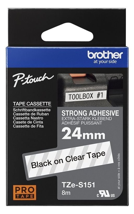 Brother TZe-S151 - Extra starker Klebstoff - schwarz auf durchsichtig - Rolle (2,4 cm x 8 m)