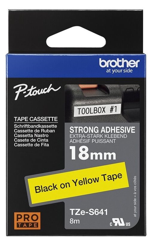 Brother TZe-S641 - Extra starker Klebstoff - Schwarz auf Gelb - Rolle (1,8 cm x 8 m)