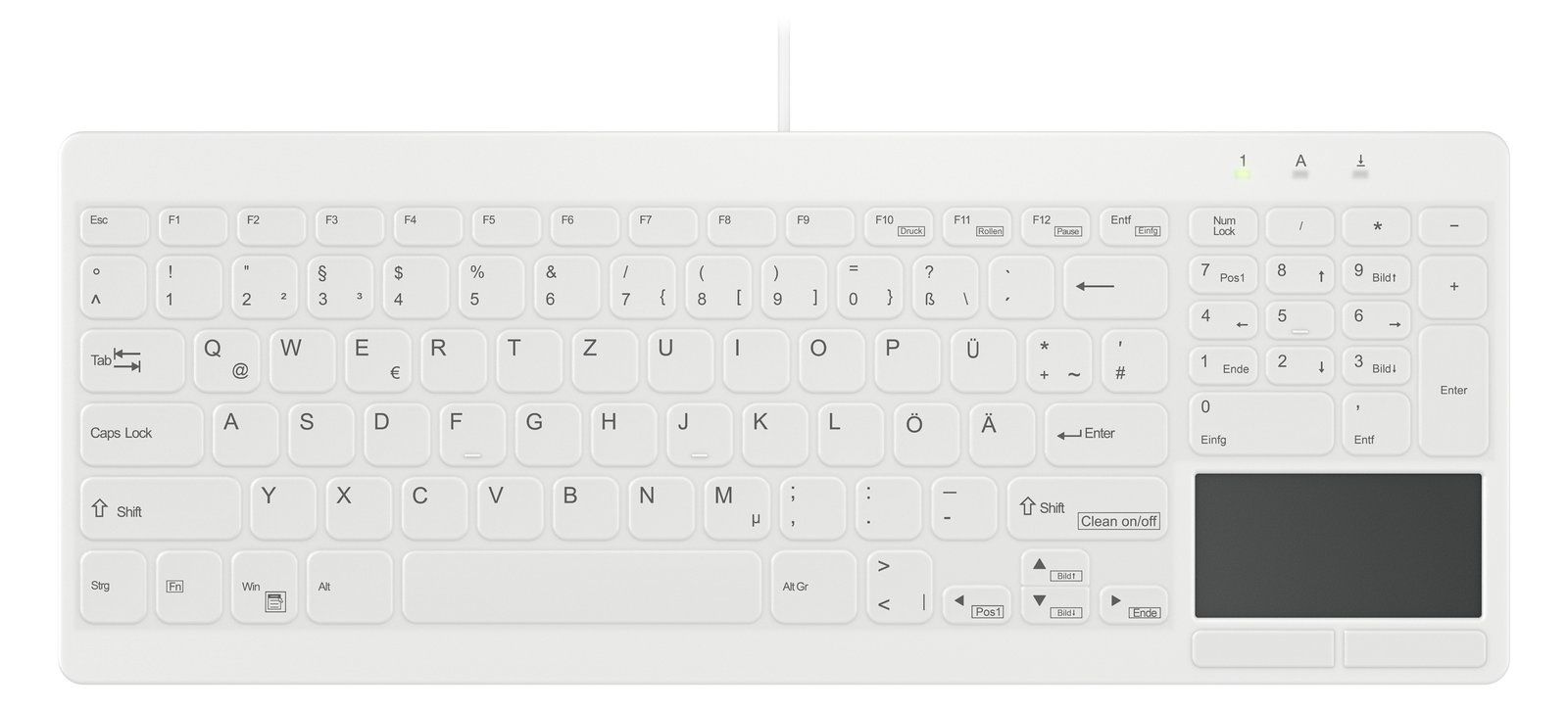 Cherry Hygiene Compact Ultraflat Touchpad Keyboard with NumPad Fully Sealed Watertight USB White - TL: Deutsch, QWERTZ