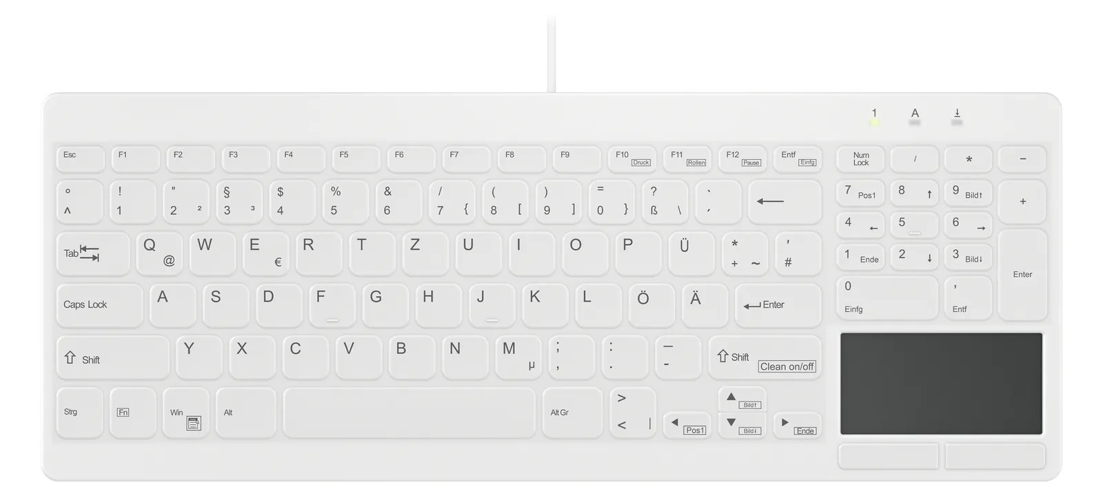 Cherry Hygiene Compact Ultraflat Touchpad Keyboard with NumPad Fully Sealed Watertight USB White - TL: Deutsch, QWERTZ, Ansicht 2
