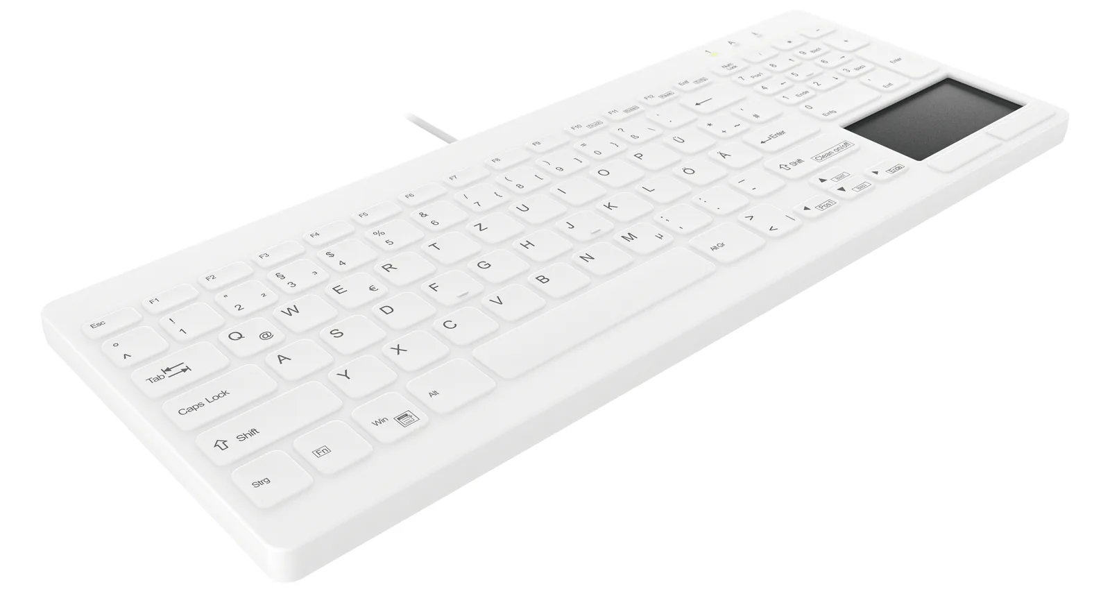 Cherry Hygiene Compact Ultraflat Touchpad Keyboard with NumPad Fully Sealed Watertight USB White - TL: Deutsch, QWERTZ, Ansicht 3