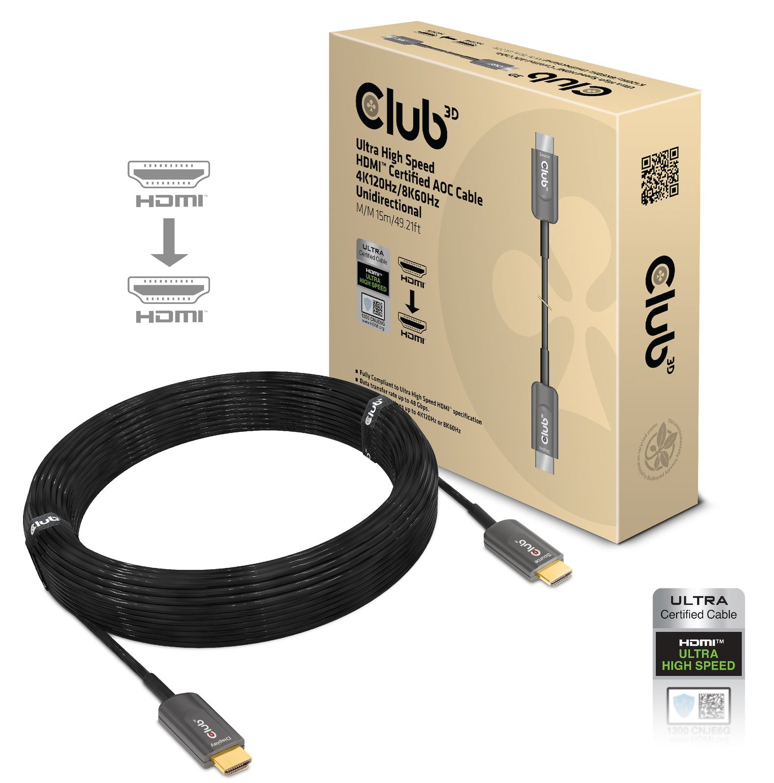 Club 3D CAC-1377 - Ultra High Speed - HDMI-Kabel - HDMI männlich zu HDMI männlich - 15 m - Glasfaser - (AOC)