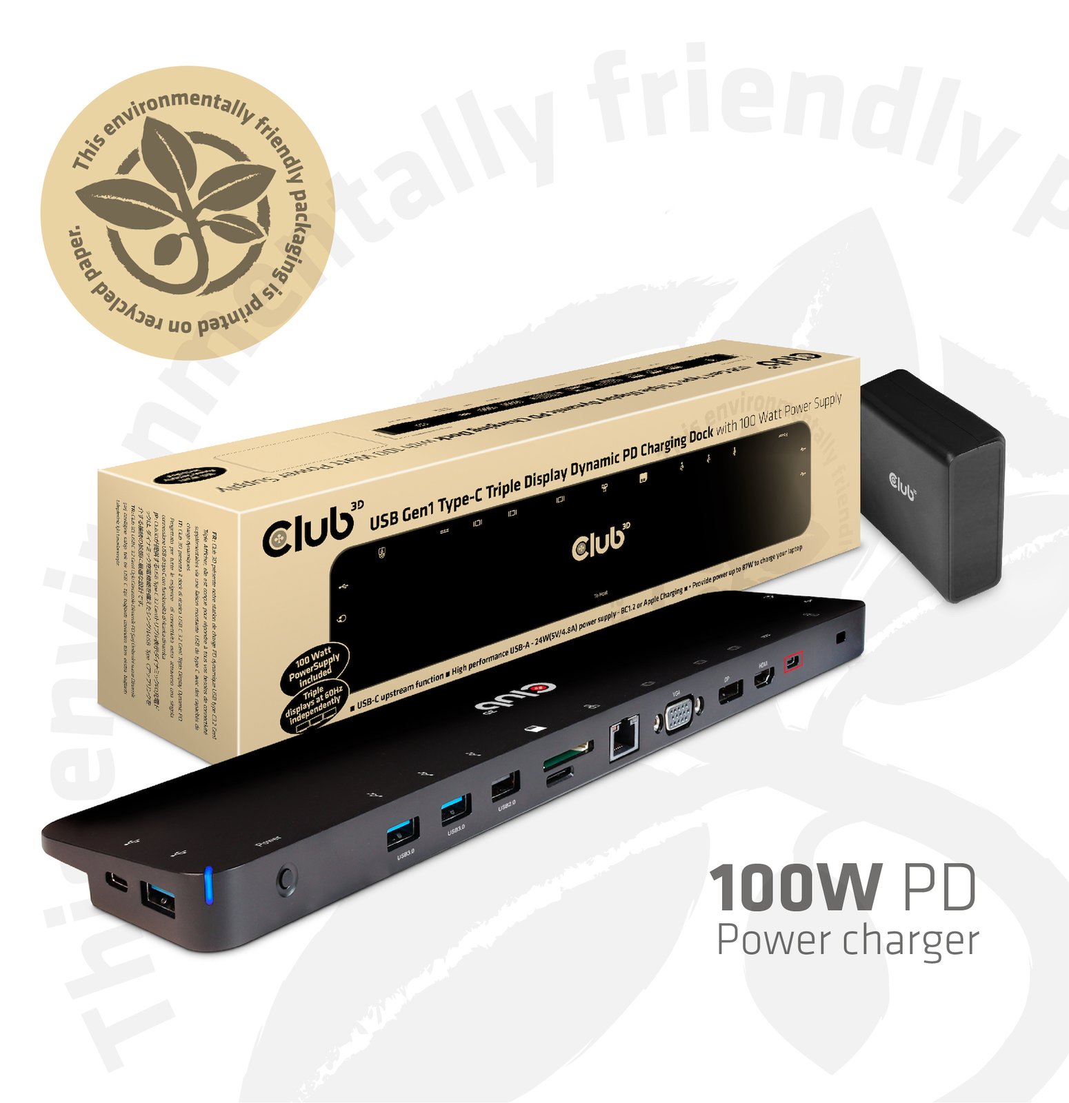 Club 3D Dockingstation - USB-C 3.2 Gen 1 - VGA, HDMI, DP