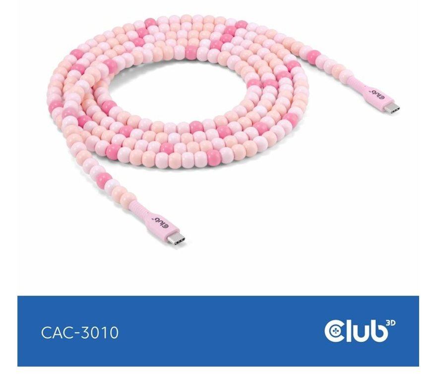 Club 3D Lifestyle USB-C Perlen-Kabel PD60W 480Mbps 2m rosa retail - Kabel - Kabel - Digital/Daten