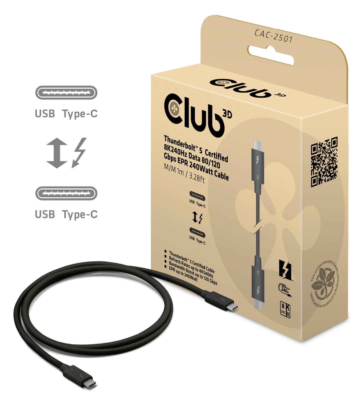 Club 3D Thunderbolt-Kabel - 24 pin USB-C (M) - zu 24 pin USB-C (M) - 1m - schwarz von LumaTech