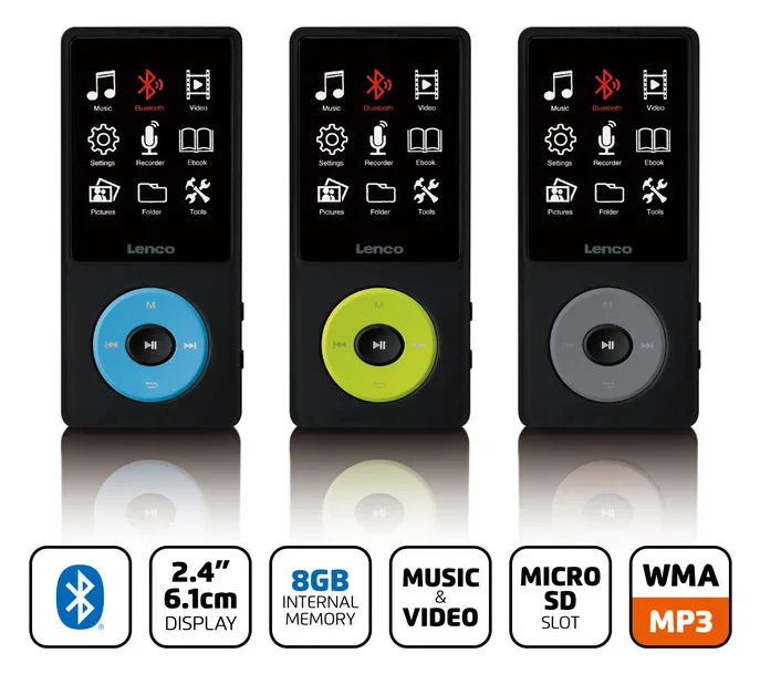 Lenco XEMIO-860 - Digital Player - hellgrün, Schwarz - 6.1 cm 2,4" FLAC MP3 Windows Media Audio (WMA) AVI Bluetooth 18 h, Ansicht 2