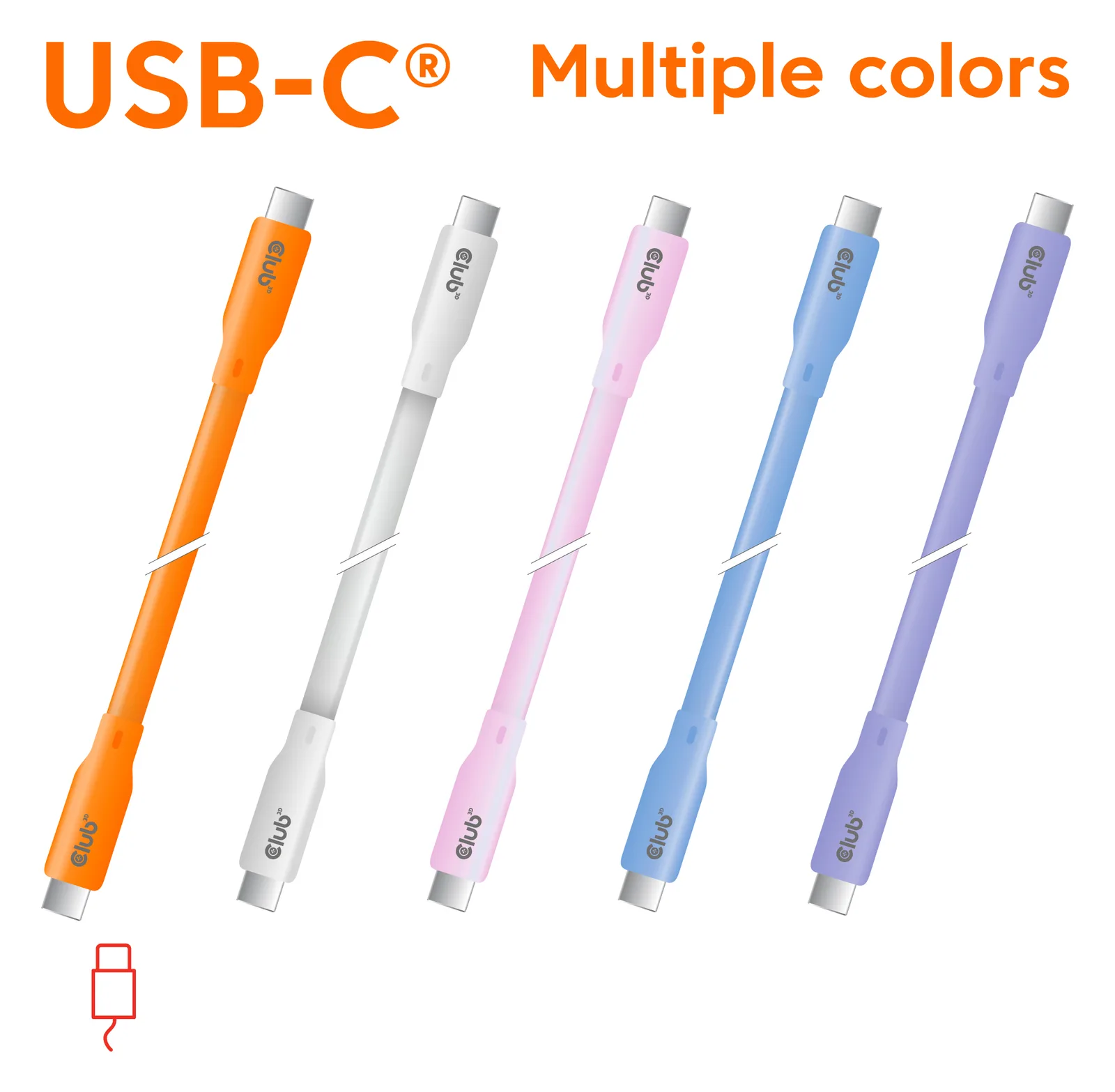 Club 3D USB-Kabel - 24 pin USB-C (M) zu 24 pin USB-C (M) - USB4 - 2 m - Support von 4K 60 Hz - bis zu 20 Gbps - Orange, Ansicht 3