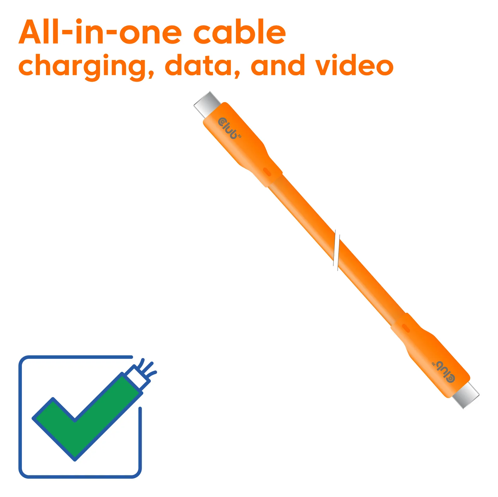 Club 3D USB-Kabel - 24 pin USB-C (M) zu 24 pin USB-C (M) - USB4 - 2 m - Support von 4K 60 Hz - bis zu 20 Gbps - Orange, Ansicht 4