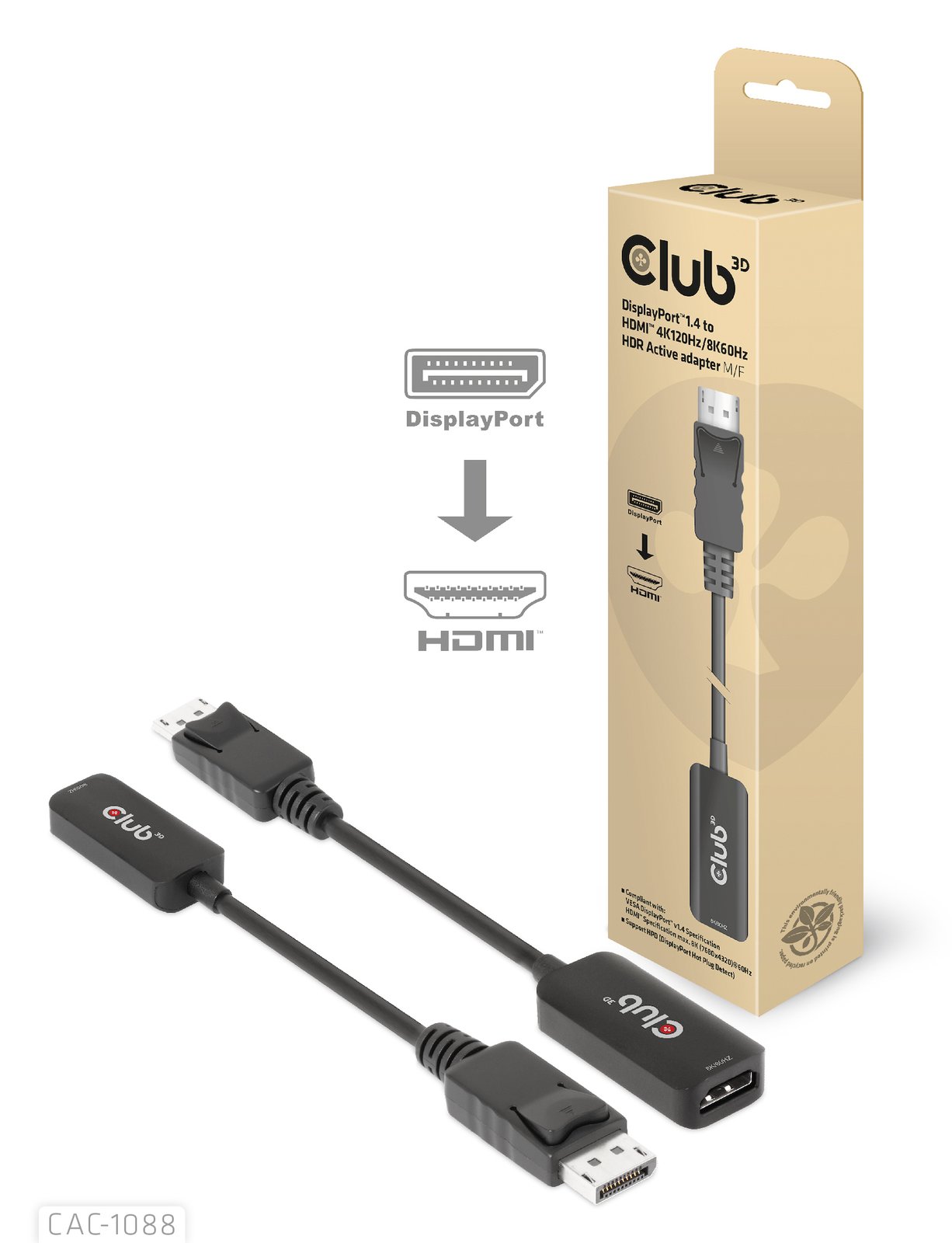 Club 3D Videoadapter - DisplayPort männlich zu HDMI weiblich - 10 cm - aktiv, Support von 4K 120 Hz, unidirektional