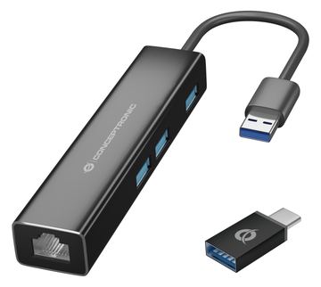Conceptronic DONN07BA - Hub - 3 x SuperSpeed USB 3.0 + 1 x 10/100/1000 von LumaTech