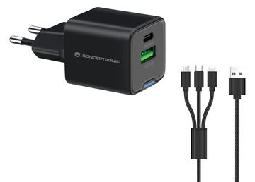 Conceptronic Ladegerät 2Port 33W 1xUSB-C 1xUSB-a+3-in-1 - schwarz von LumaTech
