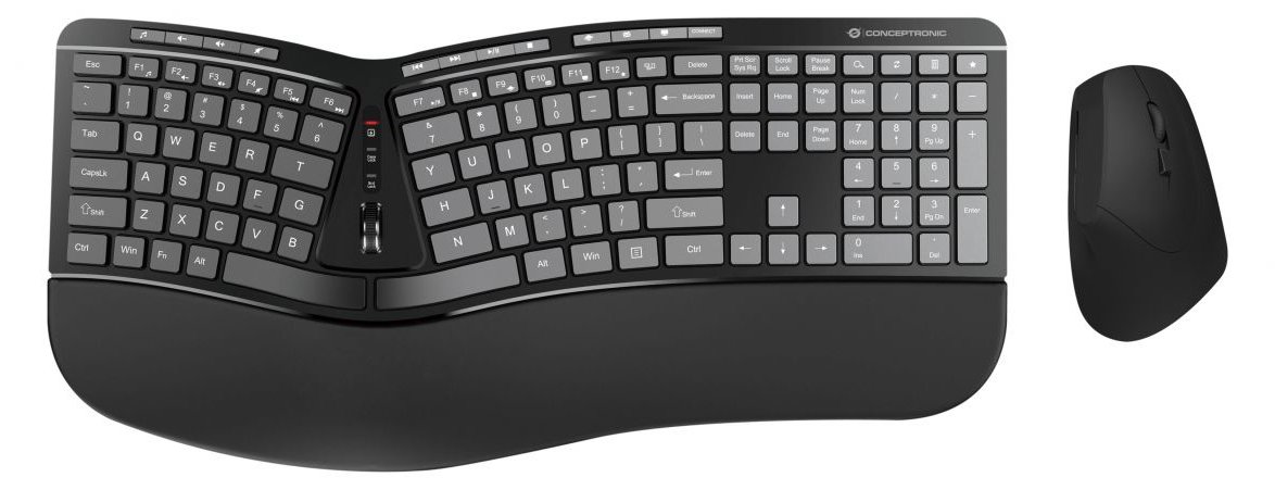 Conceptronic Wireless Keyboard+Mouse ergo sw - Tastatur - 1.600 dpi - TL: US, QWERTY