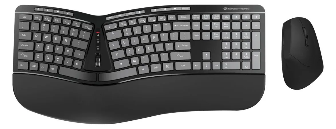 Conceptronic Wireless Keyboard+Mouse ergo sw - Tastatur - 1.600 dpi - TL: US, QWERTY, Ansicht 2