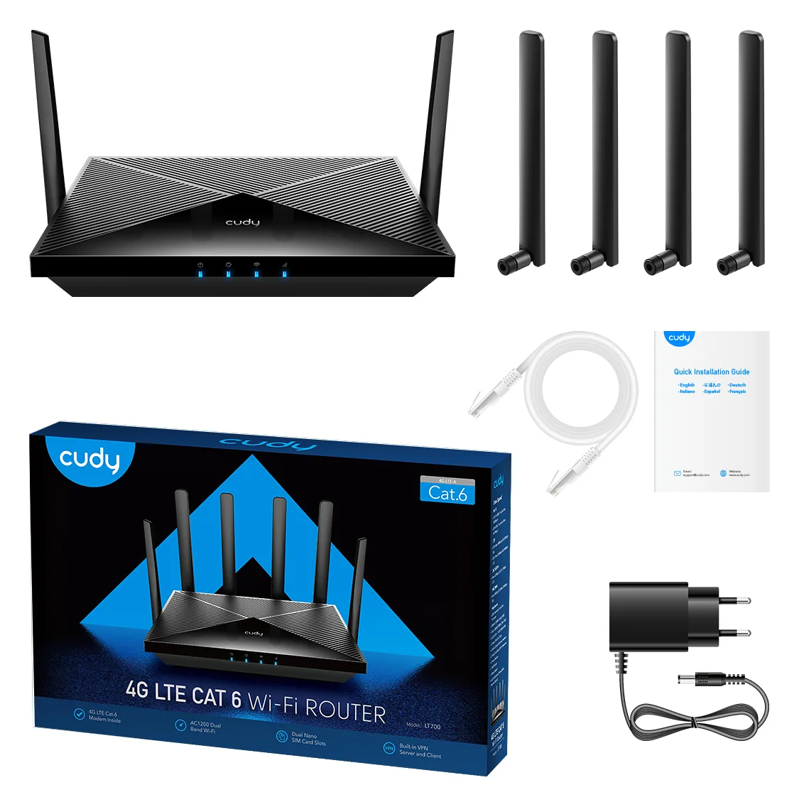 CUDY LT700 - Wi-Fi 5 802.11ac - Dual-band 2.4 GHz 5 - Ethernet LAN - 4G - Zwart, Ansicht 6