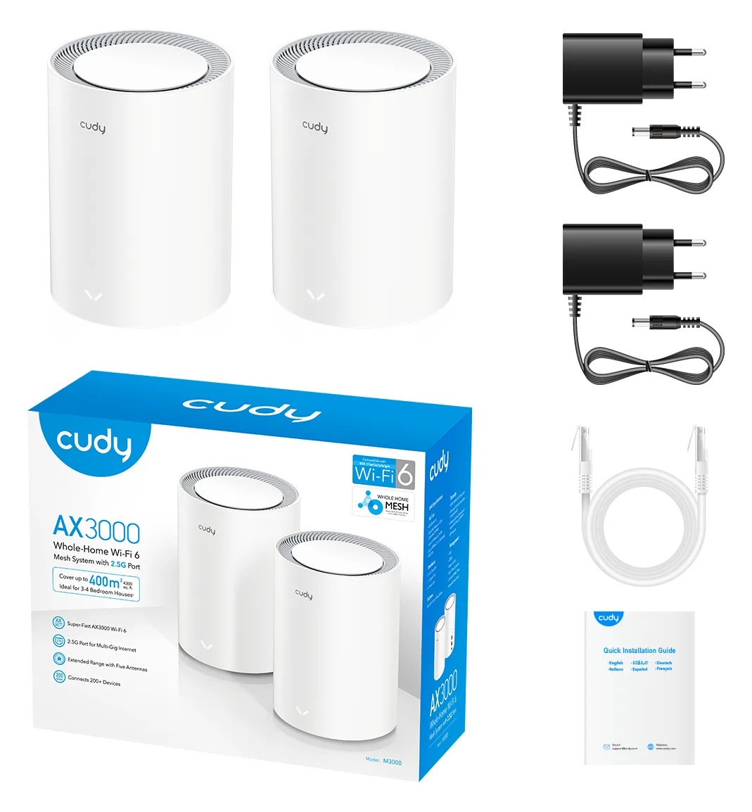 CUDY M3000 AX3000 Wi-Fi 6 Mesh 2.5G 2er-Pack weiß, Ansicht 4