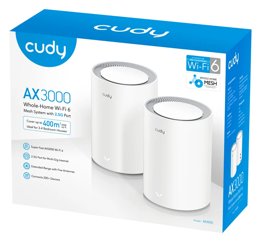CUDY M3000 AX3000 Wi-Fi 6 Mesh 2.5G 2er-Pack weiß, Ansicht 5