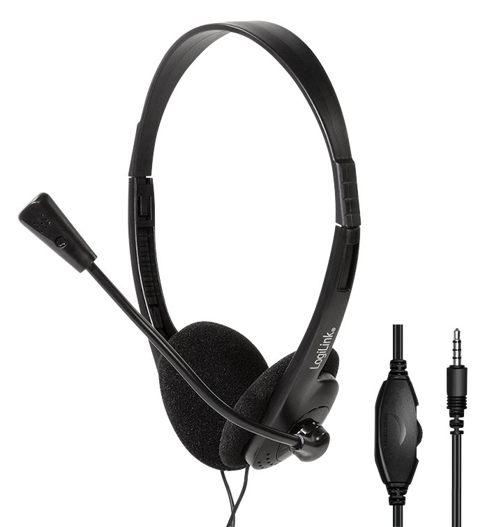 LogiLink Stereo Headset mit Mikrofon schwarz Anschluss 3.5 mm Klinkenstecker integrierter - Headset